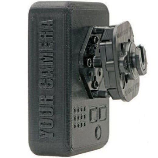 Klick Fast stud camera swivel mount SKU RKFSWIVEL01 — Klick Fast stud on tilting mounting plate attached to body worn camera housing